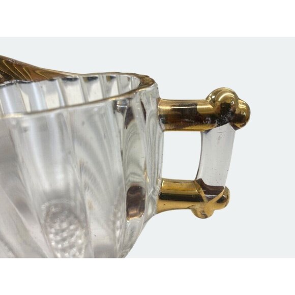Vintage Glass Cream & Sugar Set With Gold Accents & Ribbed Design - Picture 5 of 6